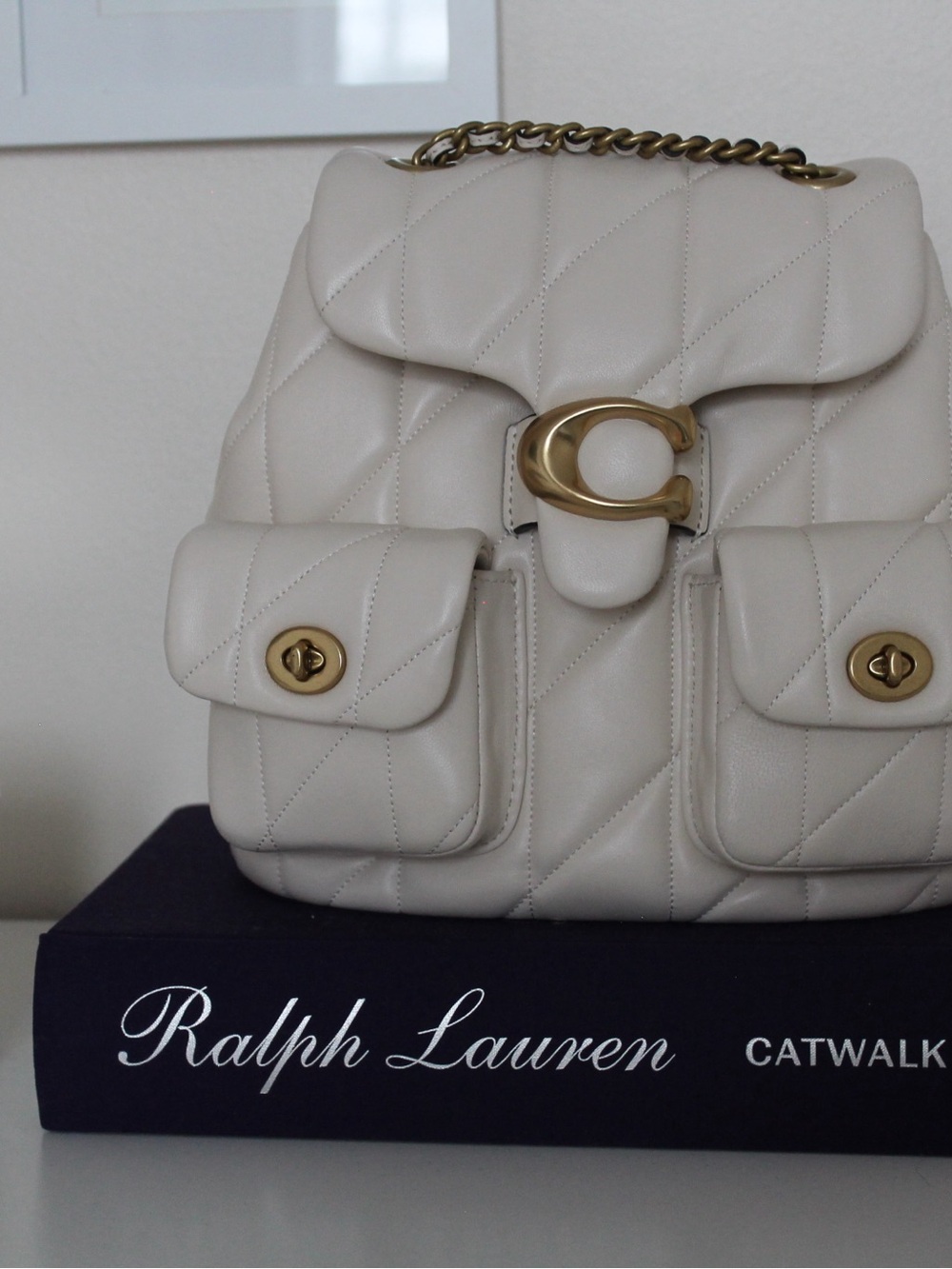 Coach Tabby Quilted Leather Backpack in Chalk with Gold Hardware